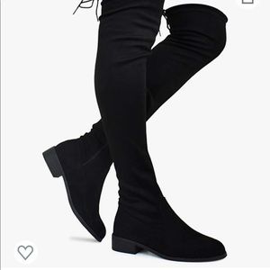 Womens comfy  vegan suede over knee boots block heels